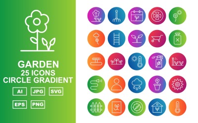 25 Premium Garden Circle Gradient Icon Set