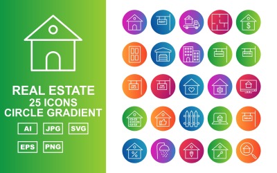 25 Premium Real Estate Circle Gradient Ikonuppsättning