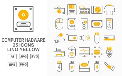 25 set di icone giallo Lino hardware per computer premium
