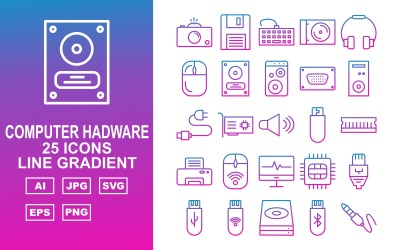 25 set di icone gradiente di linea hardware per computer premium