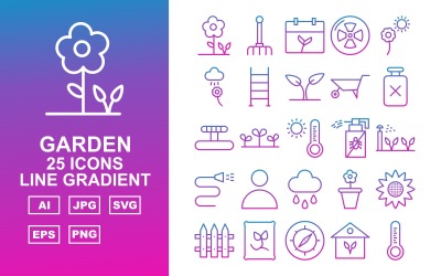 25 set di icone gradiente linea giardino premium