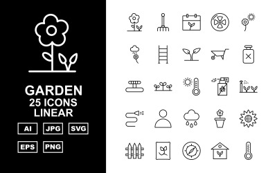 25 set di icone lineari da giardino premium