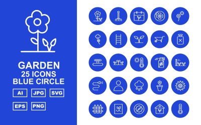 25 set di icone Premium Garden Blue Circle