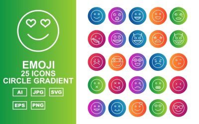 25 Ensemble d&amp;#39;icônes de dégradé de cercle Emoji Premium