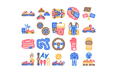 Karting Motorsport Collection Set Vector icono