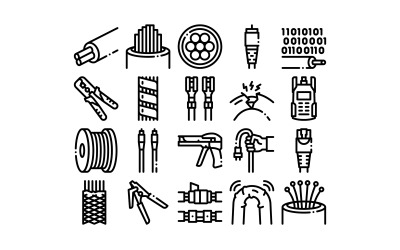 Optical Fiber Cable Collection Set Vector Icon
