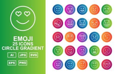 25 Premium Emoji Circle Gradient Ikonuppsättning