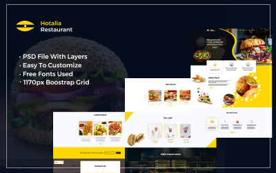 Reszponzív Hotalia - Restaurant & Hotel One Page Web PSD PSD Template PSD sablon 157877