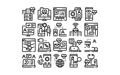 Telemedicine Treatment Collection Set Vector Icon
