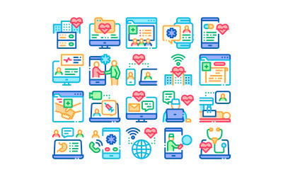 Telemedicine Treatment Collection Set Vector Icon