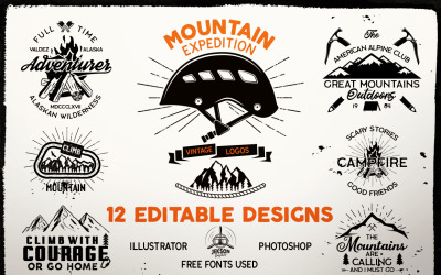 Modelo de logotipo PNG editável dos emblemas do acampamento SVG Bundle Mountain