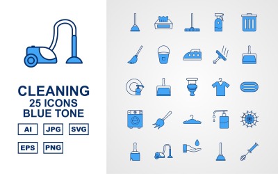 25 Conjunto de ícones de tons de azul de limpeza premium