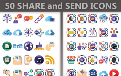 50 Icon-Set zum Teilen und Senden