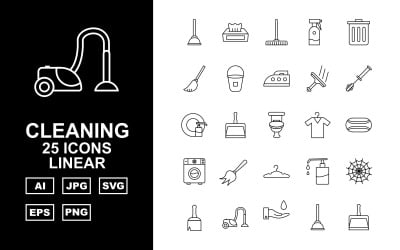 Набор из 25 линейных значков Premium Cleaning