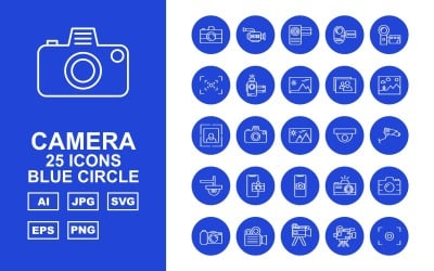 25 premium camera blauwe cirkel pictogramserie