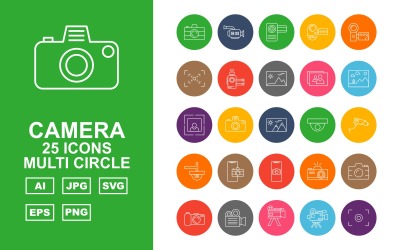 25 Premium Camera Multi Circle Icon Set