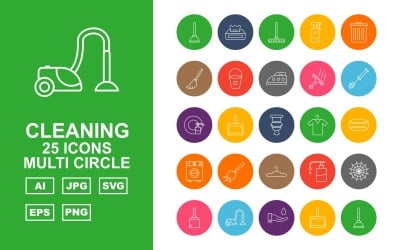 25 Premium Cleaning Multi Circle Icon Set