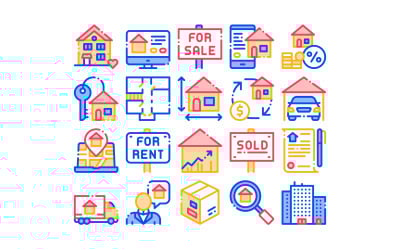 Building House Sale Vector Thin Line Set Icon