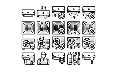Conditioner Repair Vector Thin Line Set Icon
