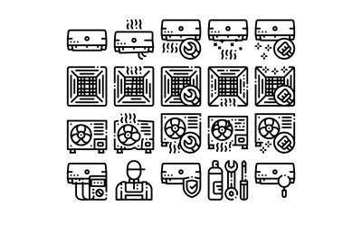 Conditionneur Repair Vector Thin Line Set Icon