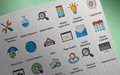 Conjunto de ícones profissionais de marketing de SEO