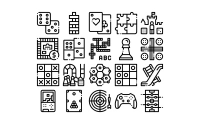 Interactieve spelletjes voor kinderen Vector dunne lijn ingesteld pictogram