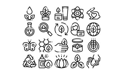 Organic Cosmetics Vector Thin Line Set. Icon Set