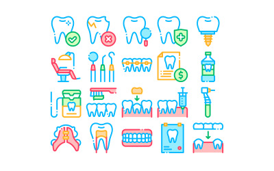 Stomatologie collectie Vector dunne lijn ingesteld pictogram