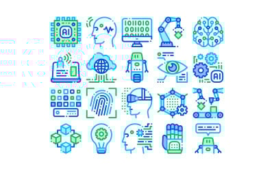 Тонкий набор векторных иконок искусственного интеллекта