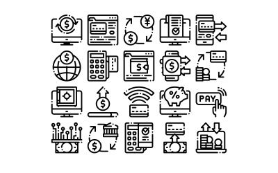Transacciones en línea Vector Thin Line Set Icon