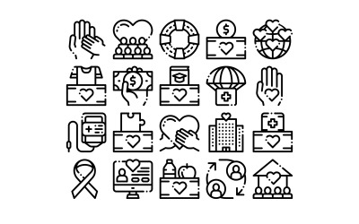 Voluntarios apoyan Vector Thin Line Set Icon