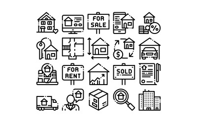 Здание Дом Продажа Вектор Тонкая Линия Установить Значок