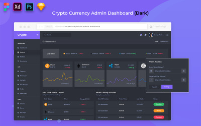 CryptoCurrency Admin Dashboard Donkere versie UI-elementen