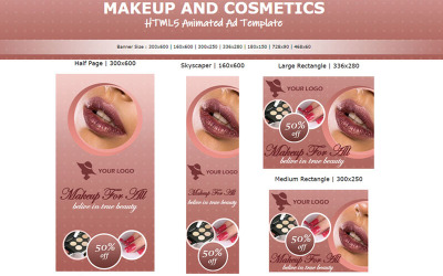 Maquiagem e cosméticos - banner animado de modelo de anúncio HTML5