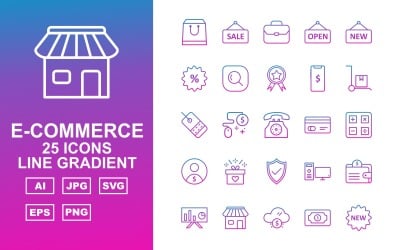 Conjunto de iconos de paquete degradado de línea de comercio electrónico premium 25