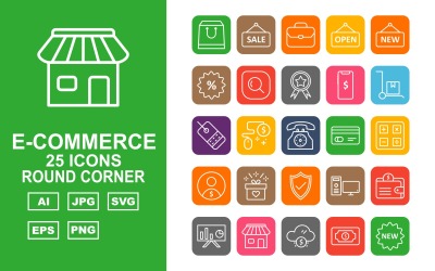 25 Premium E-handel runda hörnpaket Ikonuppsättning