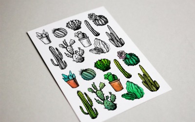 10 Сactuses dibujados a mano - Ilustración