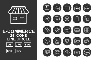 Sada ikon 25 Premium E-Commerce Line Circle Pack