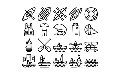 Conjunto de elementos de colección de piragüismo Vector icono