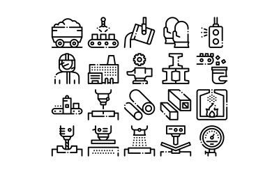 Conjunto de elementos de colección metalúrgica Vector icono