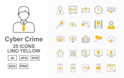 25 Conjunto de ícones amarelos premium para crimes cibernéticos