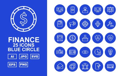 25 Conjunto de ícones de círculo azul de finanças premium