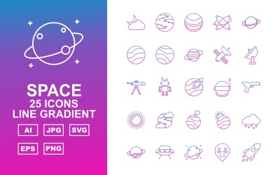 25 Conjunto de ícones de gradiente de linha espacial Premium