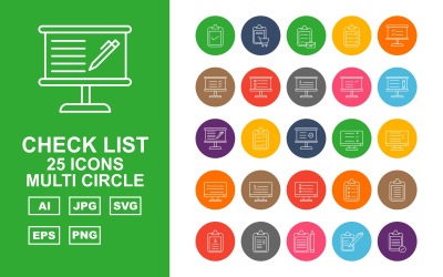25 Conjunto de ícones de múltiplos círculos da lista de verificação premium