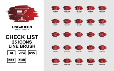 25 Conjunto de iconos de pincel de línea de lista de verificación premium