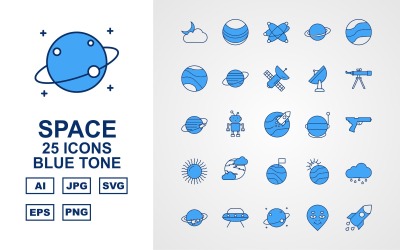 25 Conjunto de iconos de tono azul espacial premium