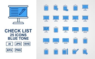 25 Lista de verificación Premium Conjunto de iconos de tono azul
