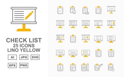 25 Lista de verificación Premium Lino Yellow Icon Set