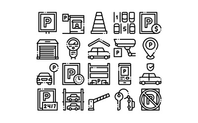 Parking voiture Collection Elements Set Vector Icon