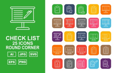 25 Premium Check List Round Corner Icon Set